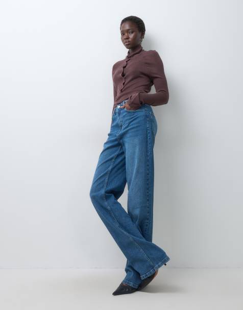 Vero Moda Tall jeans med hög midja och vida ben i mellanblå denim - view 1