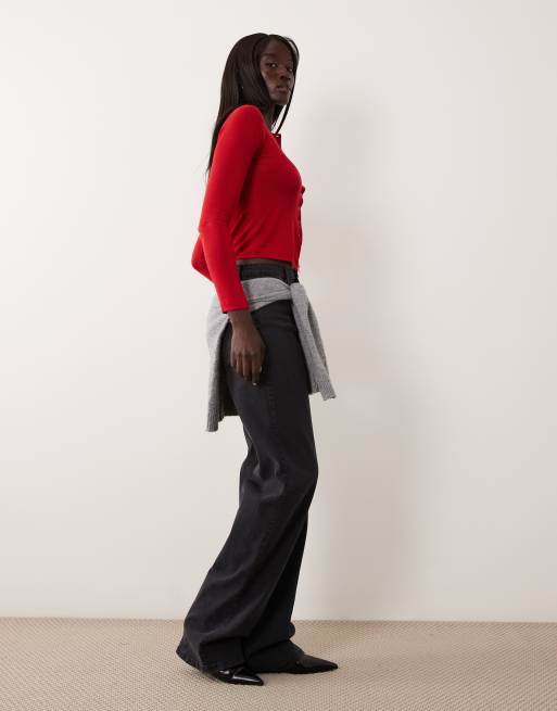 Vero Moda Tall jeans med hög midja och vida ben i mörkgrå denim, 2 av 5