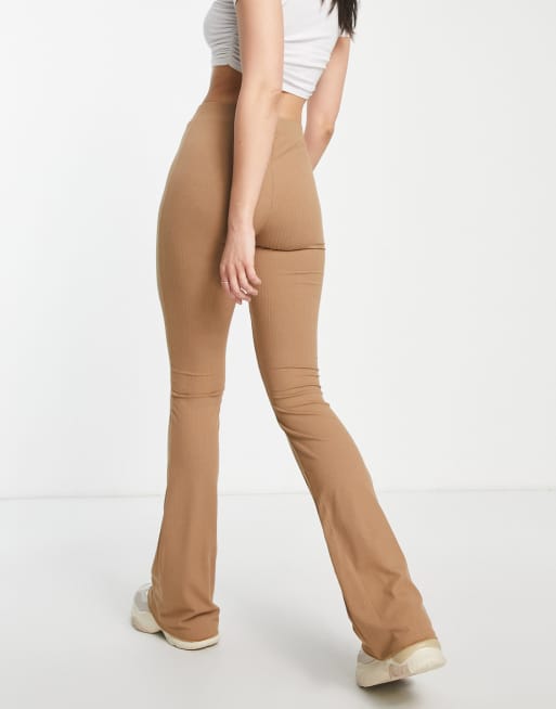 Vero Moda Tall jersey ribbed flare leggings in camel