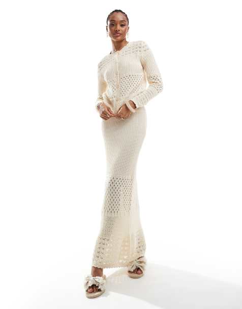 Vero Moda Tall - Jupe d'ensemble longue en maille crochetée - Crème - view 1