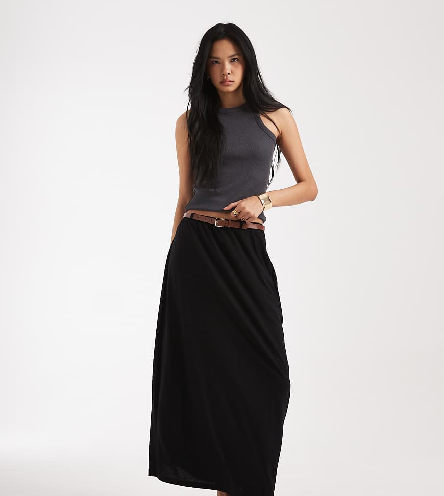 Jupe longue en jersey avec ceinture - Noir S