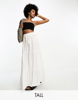 Vero Moda Tall maxi skirt with tie waist in white - ASOS Price Checker