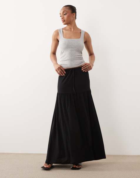 Vero Moda Tall - Jupe longue style bohème en jersey avec détail noué à la taille et volants étagés - Noir - view 1