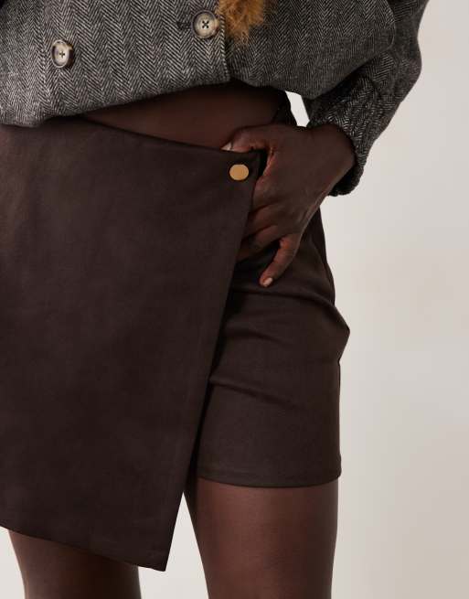 Vero Moda Tall jupe-short cache-cœur marron chocolat, 3 de 5