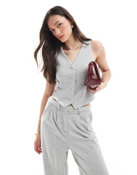 Vero Moda Tall jersey waistcoat co-ord in light grey melange