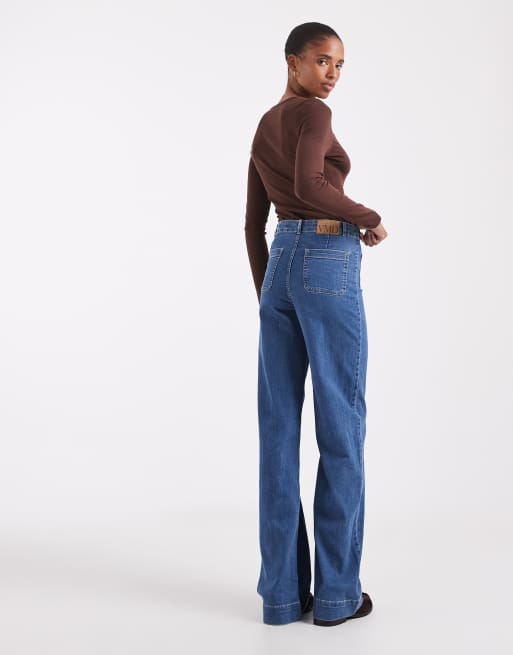 Vero Moda Tall Kayla high rise wide leg jeans with pocket detail in medium blue denim, 2 of 5