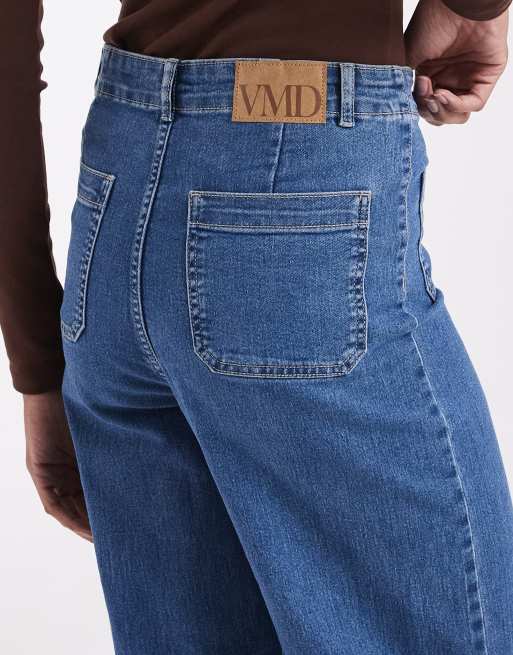 Vero Moda Tall Kayla high rise wide leg jeans with pocket detail in medium blue denim, 4 of 5
