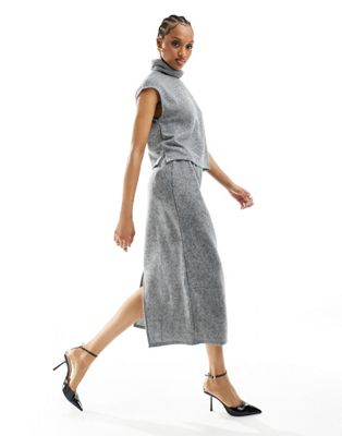 Vero Moda Tall knitted midi skirt co-ord in grey melange