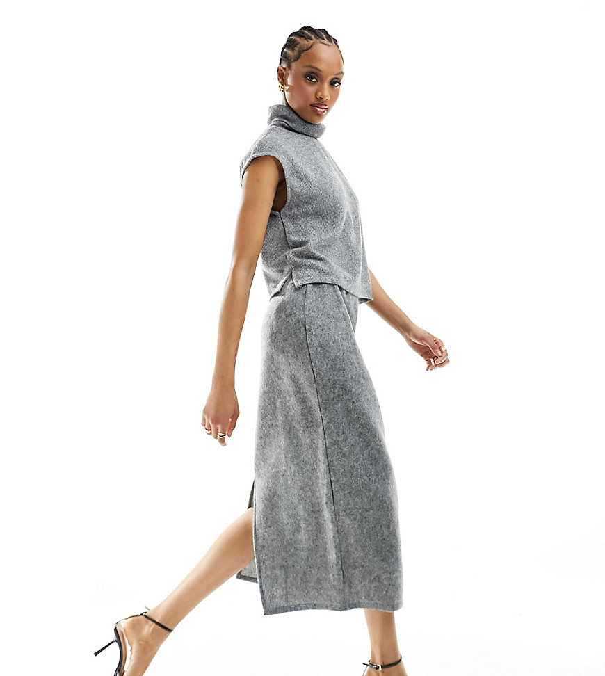 Vero Moda Tall knitted midi skirt co-ord in grey melange