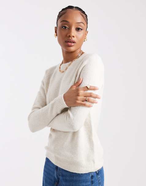 Vero Moda Tall round neck knitted jumper in cream