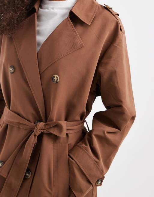 Vero Moda Tall lang trenchcoat med bælte i brun, 3 af 4