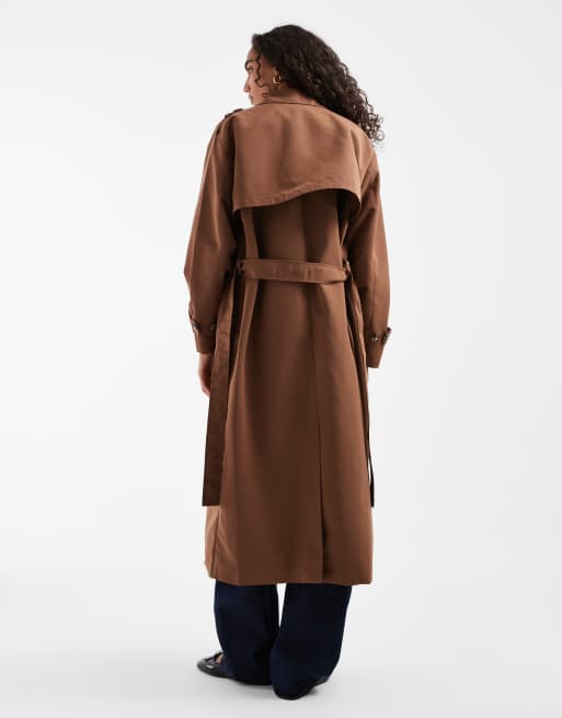 Vero Moda Tall lang trenchcoat med bælte i brun, 4 af 4