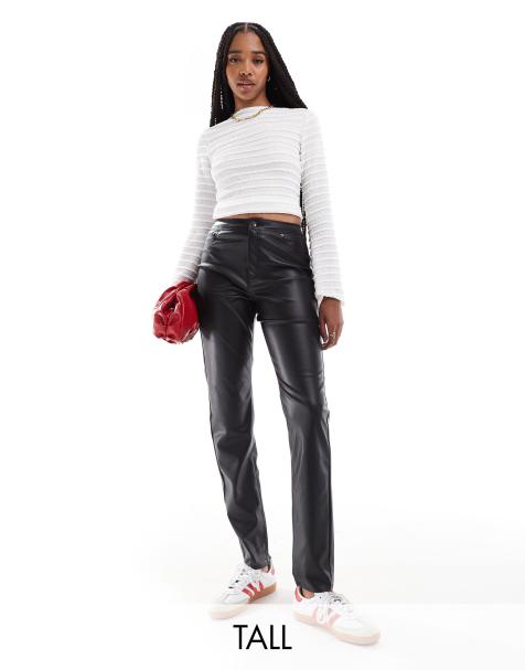 Vero Moda Tall leather look cigarette trouser in black - view 1