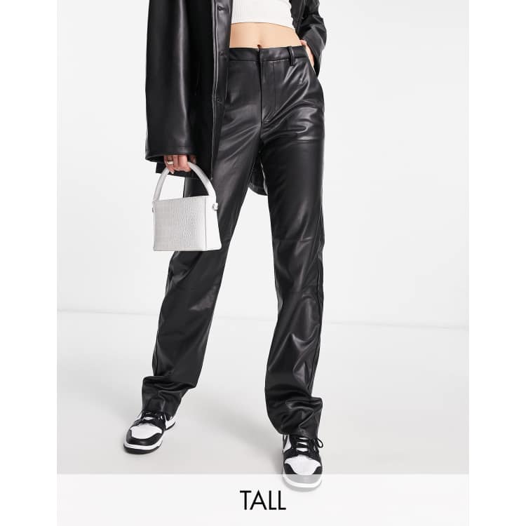 Tall high waisted 2024 leather look trousers