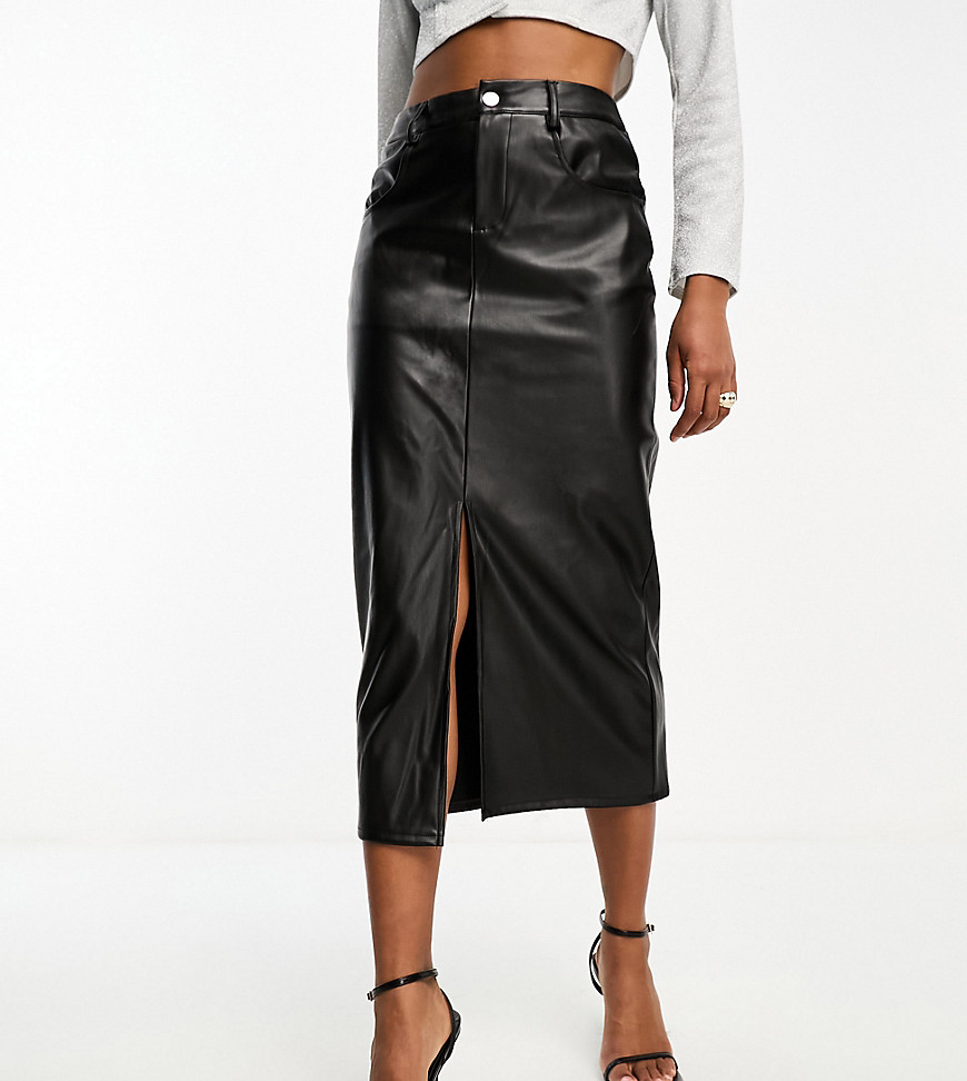 leather look midi skirt in black