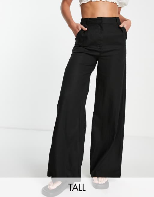 Vero Moda Tall – Leinenhose mit weitem Bein in Schwarz