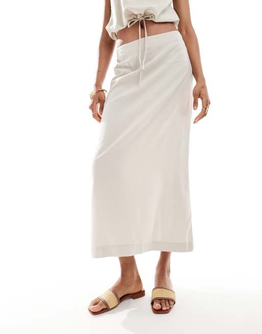 Vero Moda Tall – Leinenmix-Midirock in Steinbeige, Kombiteil | ASOS