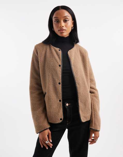 Vero Moda Tall lightweight contrast faux shearling jacket in beige - view 1