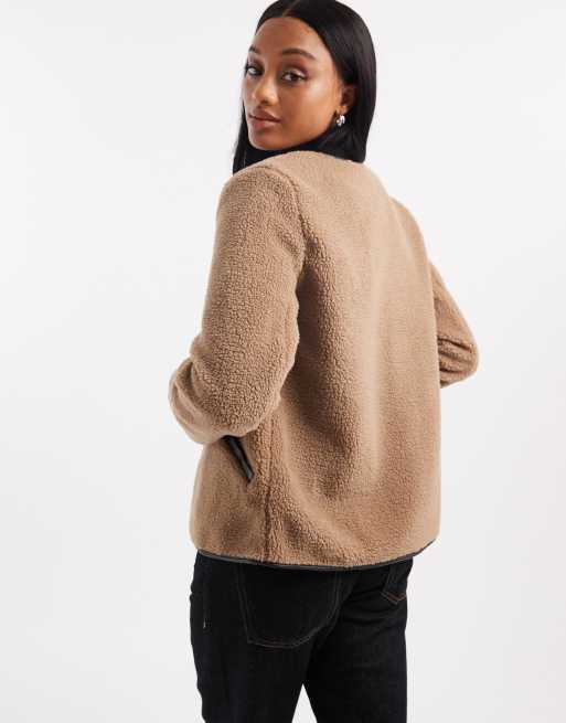 Vero Moda Tall lightweight contrast faux shearling jacket in beige