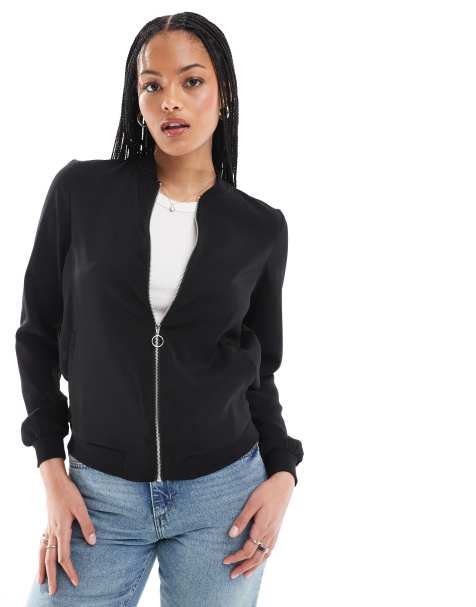 Vero Moda Tall lightweight zip front bomber jacket in black - view 1