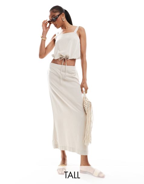 Vero Moda Tall linen blend midi skirt co-ord in stone