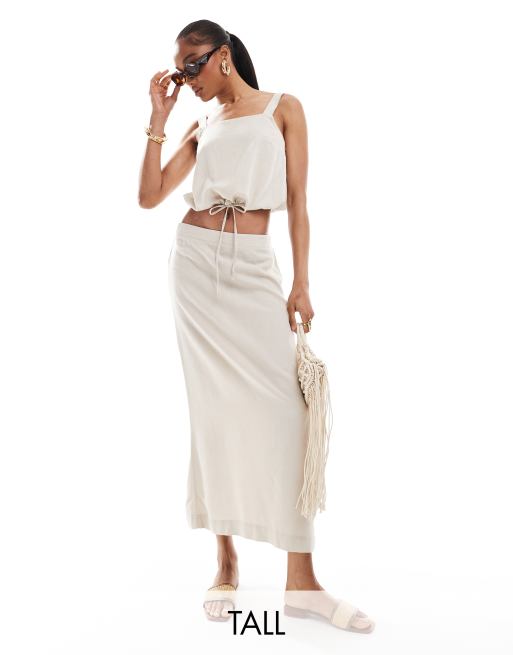Vero Moda Tall linen blend midi skirt in stone (part of a set)