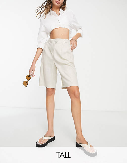Vero Moda Tall linen tailored city shorts in stone (part of a set)