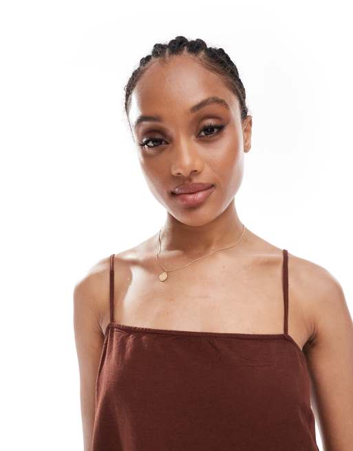 Vero Moda Tall linen touch throw on mini dress in chocolate, 4 of 4