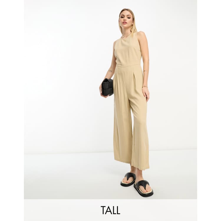Vero Moda Tall linen touch tie back jumpsuit with pleat
