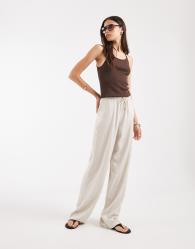 Vero Moda Tall linen touch wide leg trouser with drawstring waist in stone