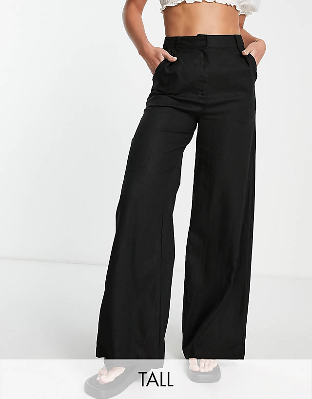 Vero Moda Tall - linen wide leg trousers in black