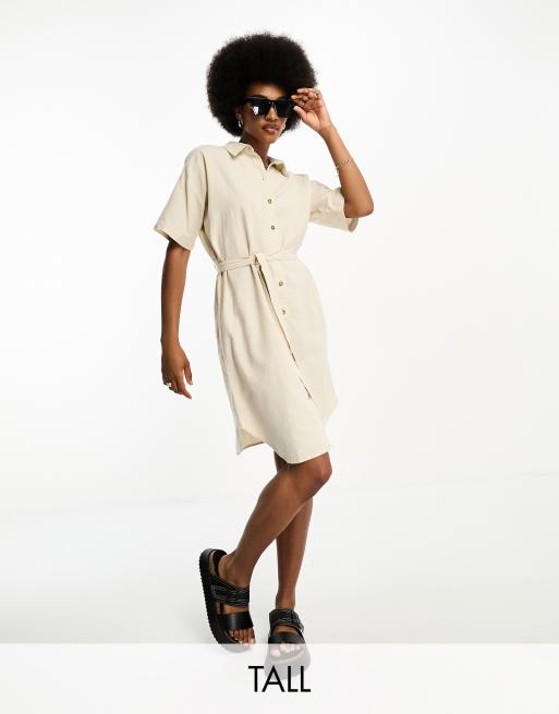 Vero Moda Tall - Linnen mini T-shirtjurk met ceintuur in stone