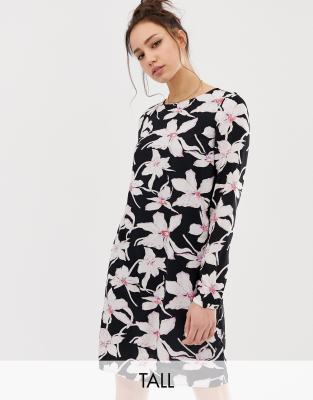 long sleeve floral shift dress