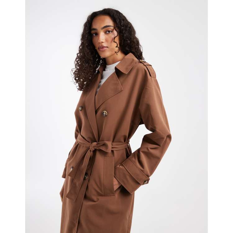 Vero Moda Tall longline belted trench coat in brown | ASOS