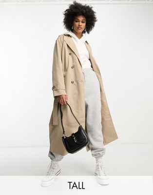 Vero Moda Tall Longline Belted Trench Coat In Stone-neutral