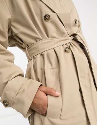 Vero Moda longline belted trench coat in stone