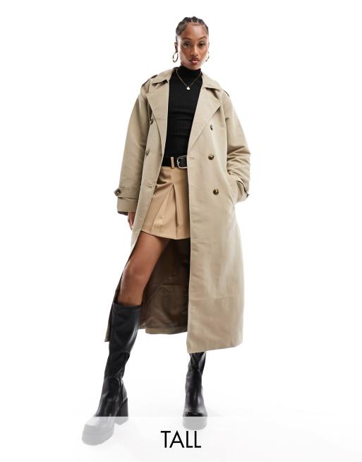 Vero Moda Tall longline belted trench coat in stone