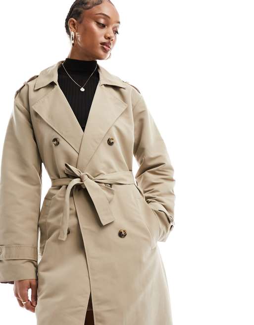 Vero Moda longline belted trench coat in stone