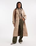 [Vero Moda Tall] Vero Moda Tall longline belted trench coat in stone-Neutral XL Silver Mink