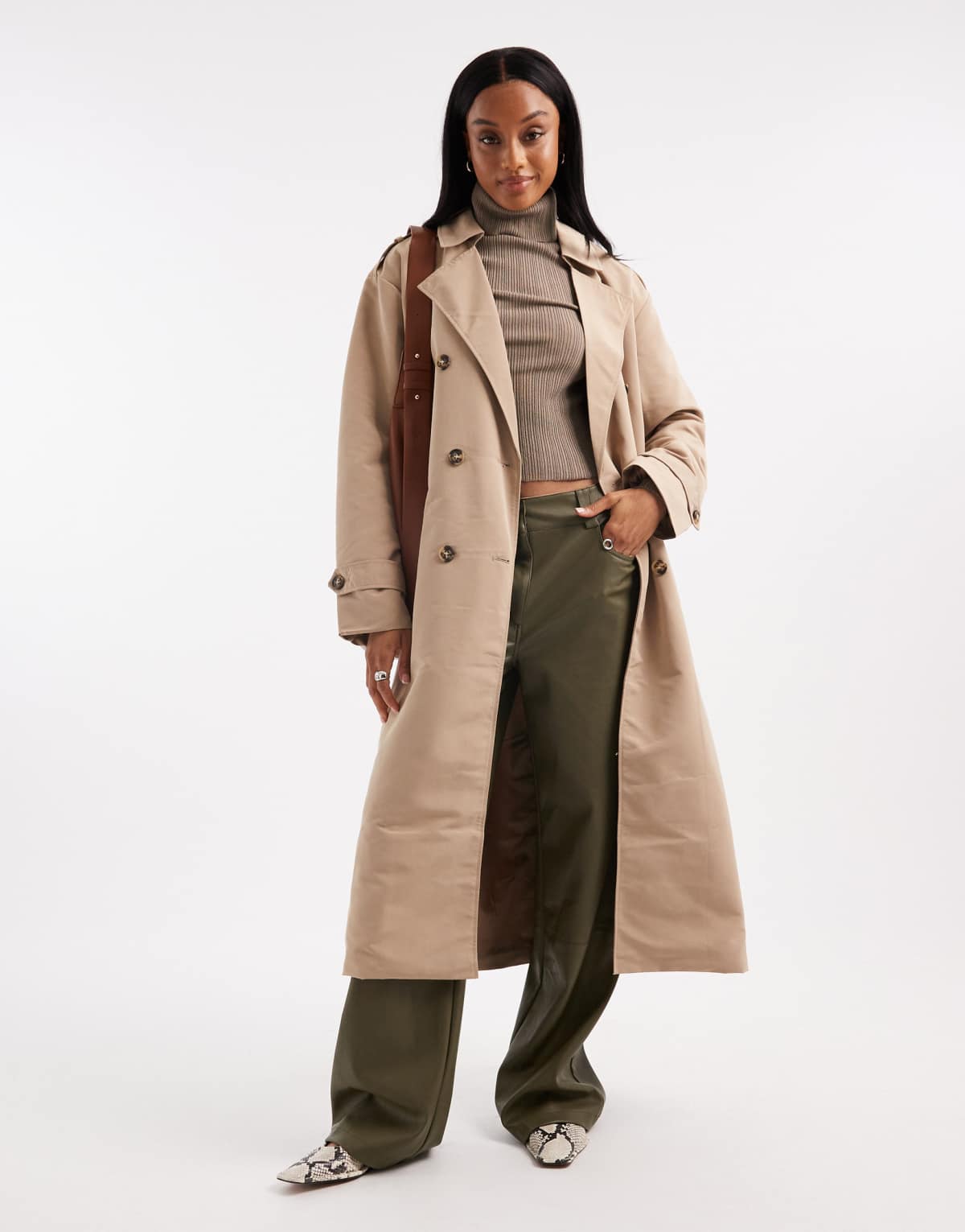 Vero Moda Tall longline belted trench coat in stone