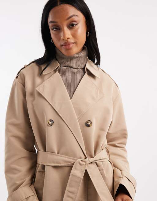 Vero Moda Tall longline belted trench coat in stone