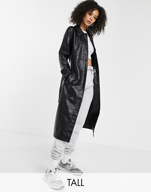 Vero Moda Tall croc leather look trench in black