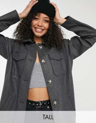 VERO MODA TALL LONGLINE SHACKET IN DARK GRAY-GREY 10241964