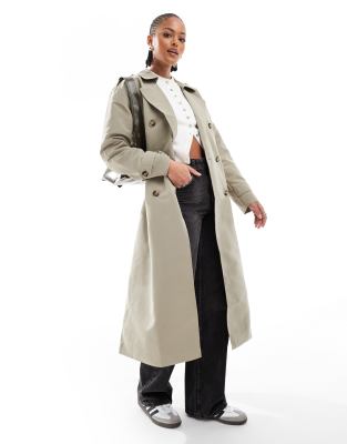 Vero Moda Tall - Longline-Trenchcoat in Lorbeereiche mit Gürtel-Neutral