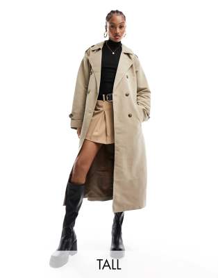 Vero Moda Tall - Longline-Trenchcoat in Steinbeige mit Bindegürtel-Neutral