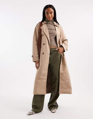 Vero Moda Tall - Longline-Trenchcoat in Steinbeige mit Bindegürtel-Neutral
