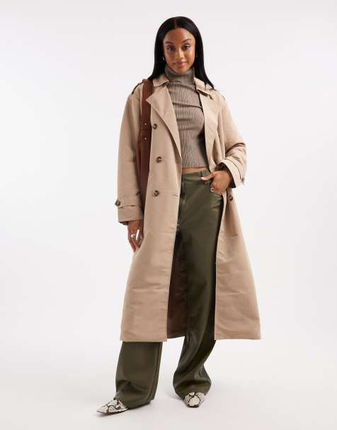 Vero Moda Tall – Longline-Trenchcoat in Steinbeige mit Bindegürtel - view 1