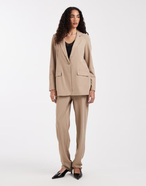 Vero Moda Tall loose fit tailored blazer and straight leg trouser set in beige - view 1