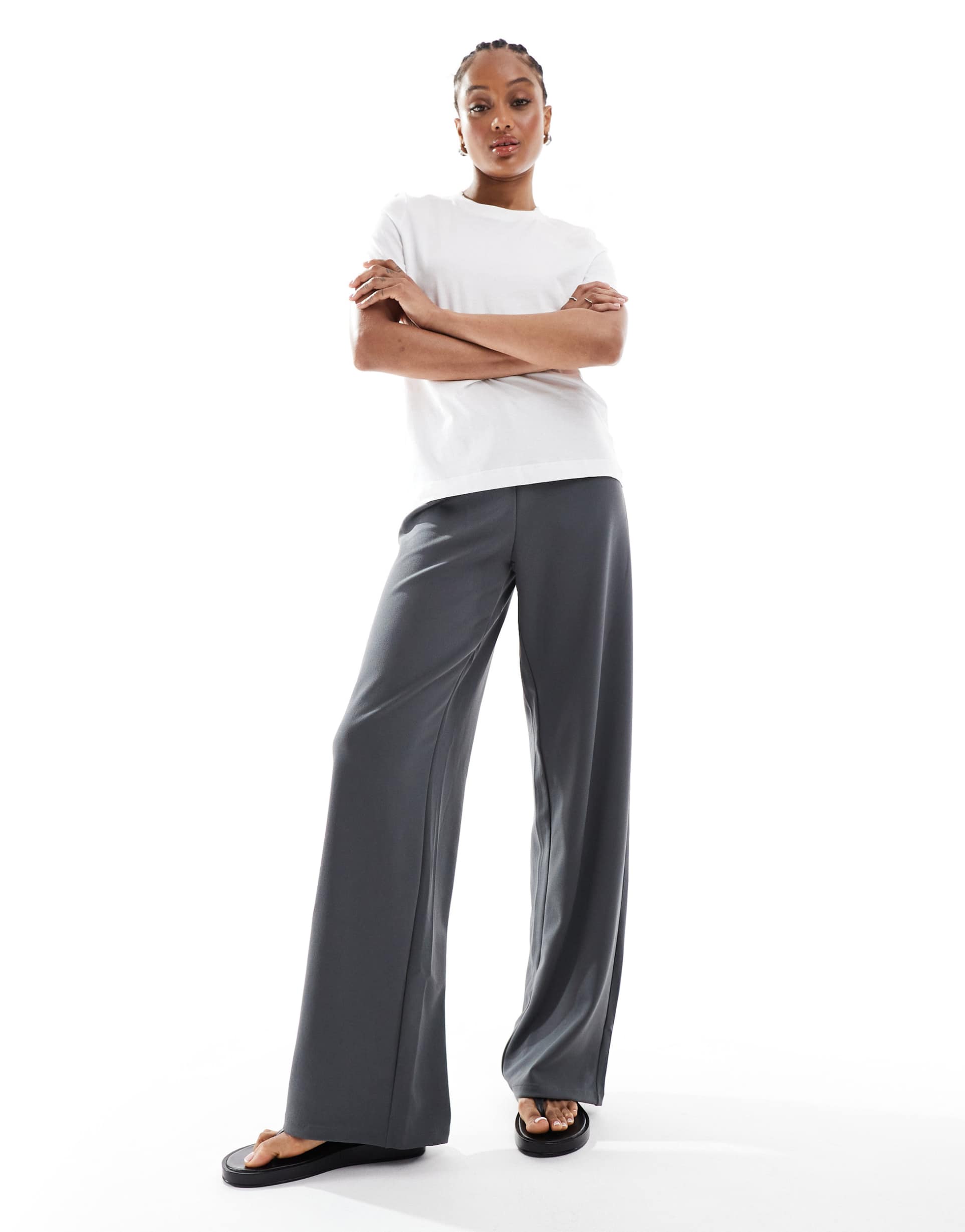 vero moda tall loose pull on pants in gray pinstripe