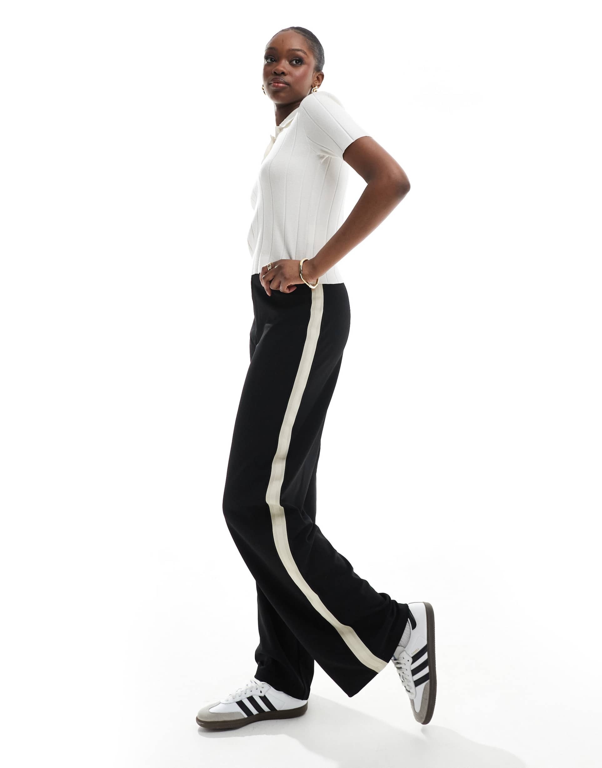 vero moda tall loose pull on pants with side stripe in black